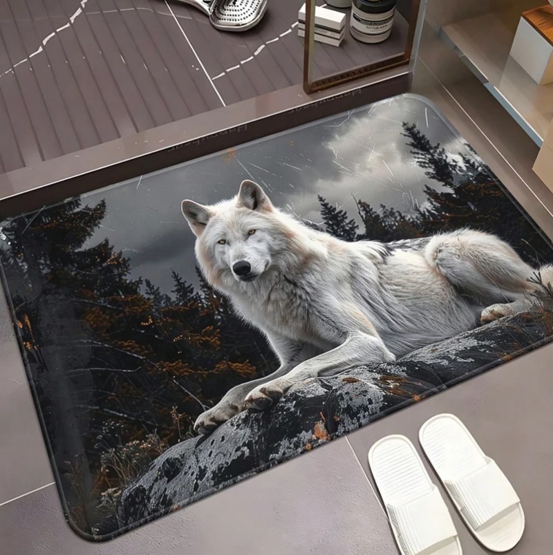 Puzzle Blank White - クールホワイトウルフドアマット野生動物柄ノンスリップ玄関マットノベルティフロアラグ野生動物ホワイトウルフドアマット玄関マット