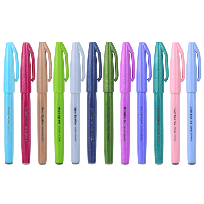 Pentel Pen Sign Pen - 12/24個日本ぺんてるタッチブラシfudeペン新パステル/通常の色SES15Cサインペンアートwrting用品