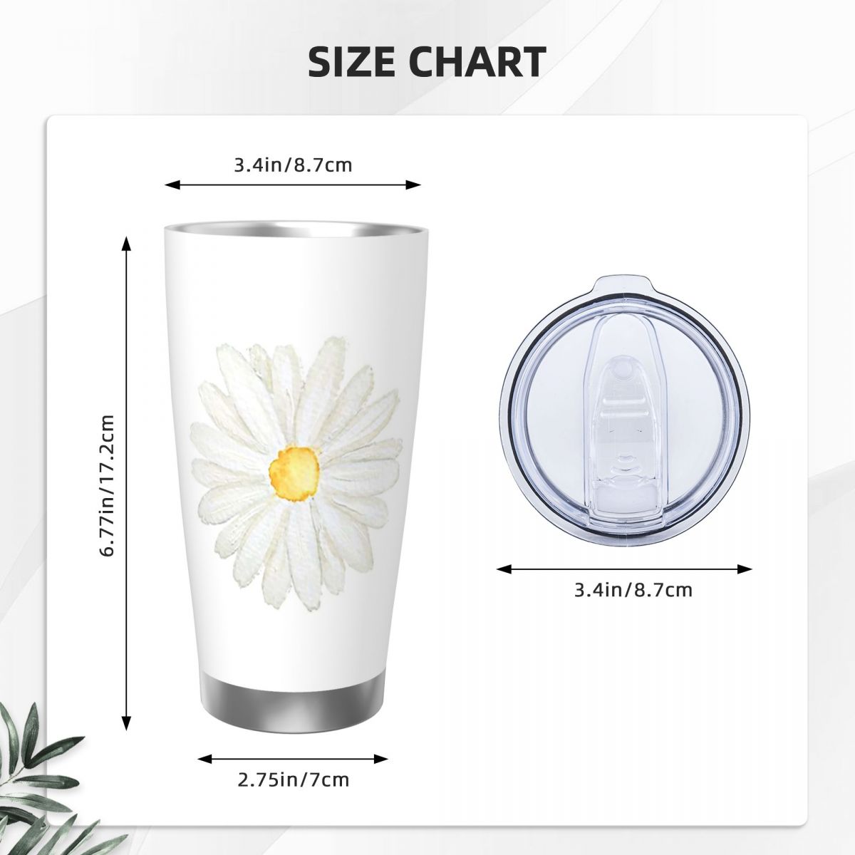 手描きの小さな白いデイジー水彩ステンレス鋼タンブラー真空断熱 - Tumbler 20Oz White のレビューと価格